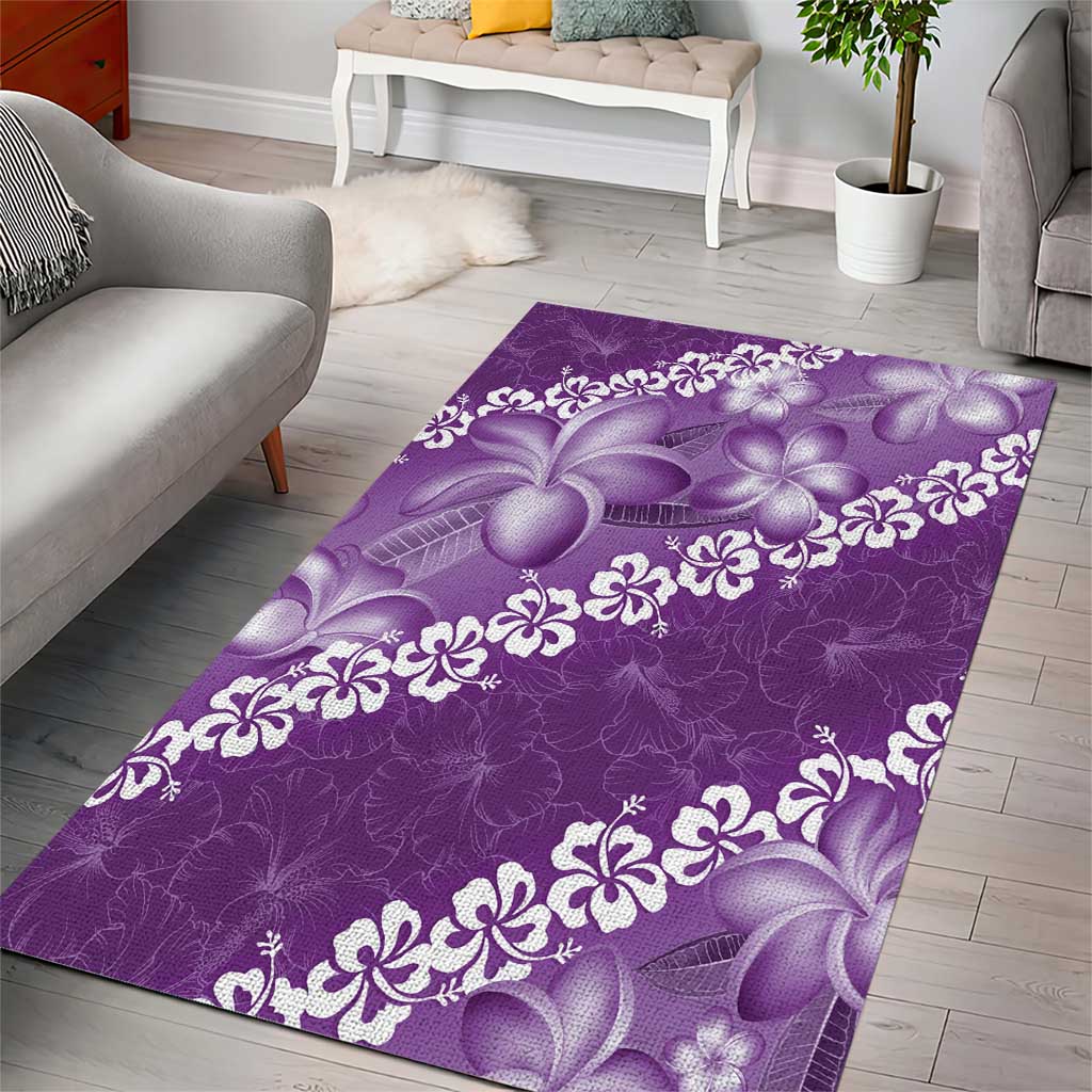 Vintage Purple Polynesia Area Rug Plumeria With Hibiscus Tropical Vibes LT14 - Polynesian Pride