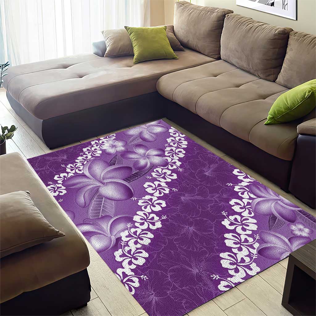 Vintage Purple Polynesia Area Rug Plumeria With Hibiscus Tropical Vibes LT14 - Polynesian Pride