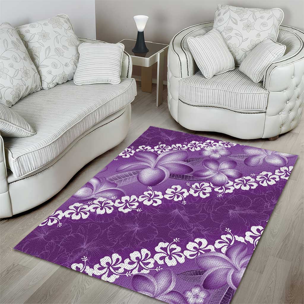 Vintage Purple Polynesia Area Rug Plumeria With Hibiscus Tropical Vibes LT14 - Polynesian Pride