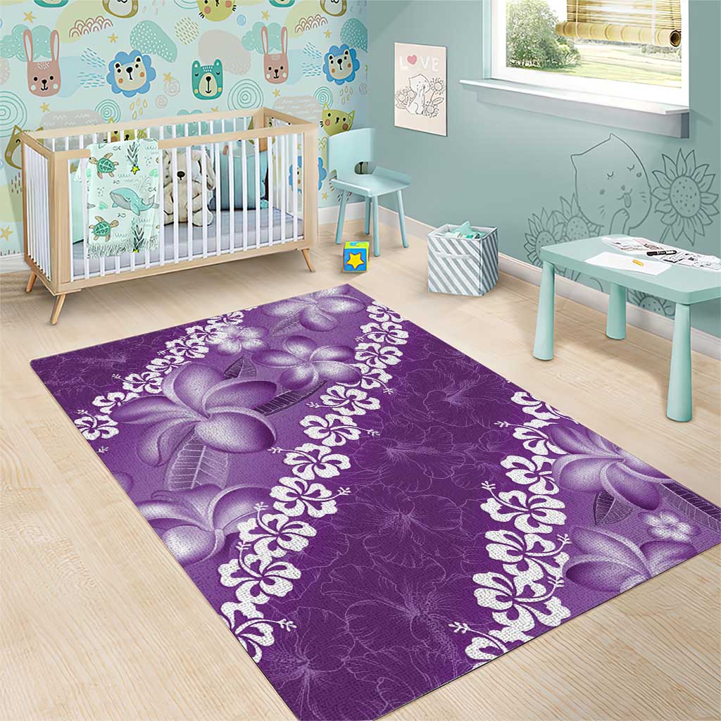 Vintage Purple Polynesia Area Rug Plumeria With Hibiscus Tropical Vibes LT14 - Polynesian Pride
