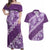 Vintage Purple Polynesia Couples Matching Off Shoulder Maxi Dress and Hawaiian Shirt Plumeria With Hibiscus Tropical Vibes