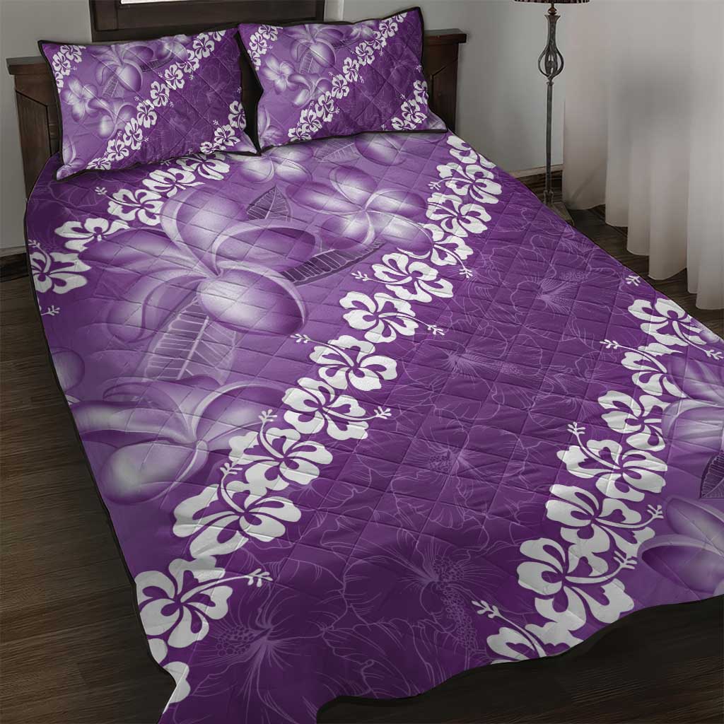 Vintage Purple Polynesia Quilt Bed Set Plumeria With Hibiscus Tropical Vibes LT14 Purple - Polynesian Pride