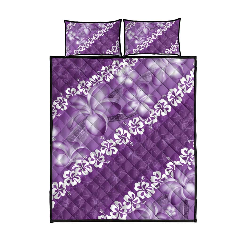 Vintage Purple Polynesia Quilt Bed Set Plumeria With Hibiscus Tropical Vibes LT14 - Polynesian Pride