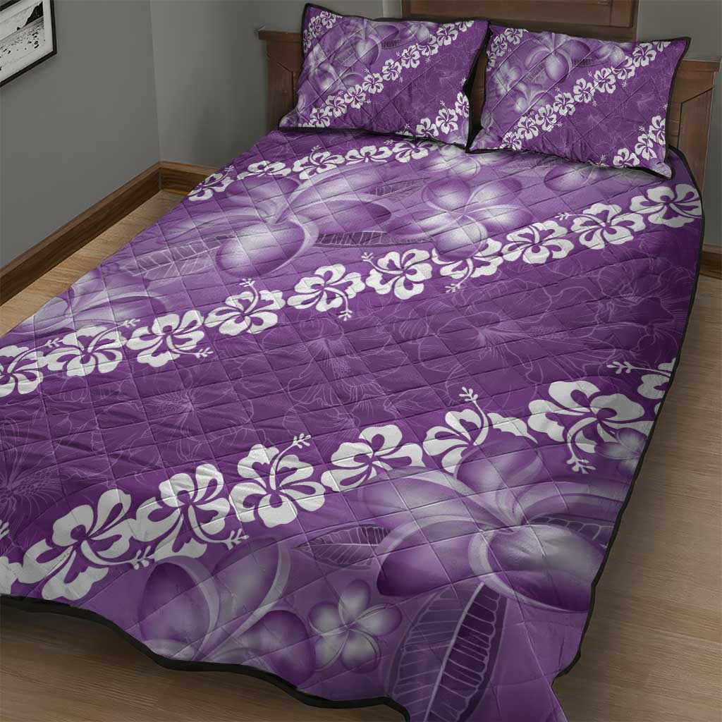 Vintage Purple Polynesia Quilt Bed Set Plumeria With Hibiscus Tropical Vibes LT14 - Polynesian Pride