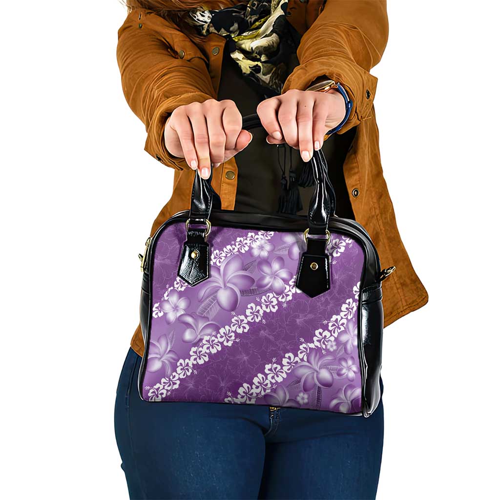 Vintage Purple Polynesia Shoulder Handbag Plumeria With Hibiscus Tropical Vibes LT14 One Size Purple - Polynesian Pride