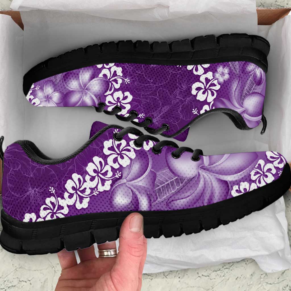 Vintage Purple Polynesia Sneakers Plumeria With Hibiscus Tropical Vibes LT14 Purple - Polynesian Pride