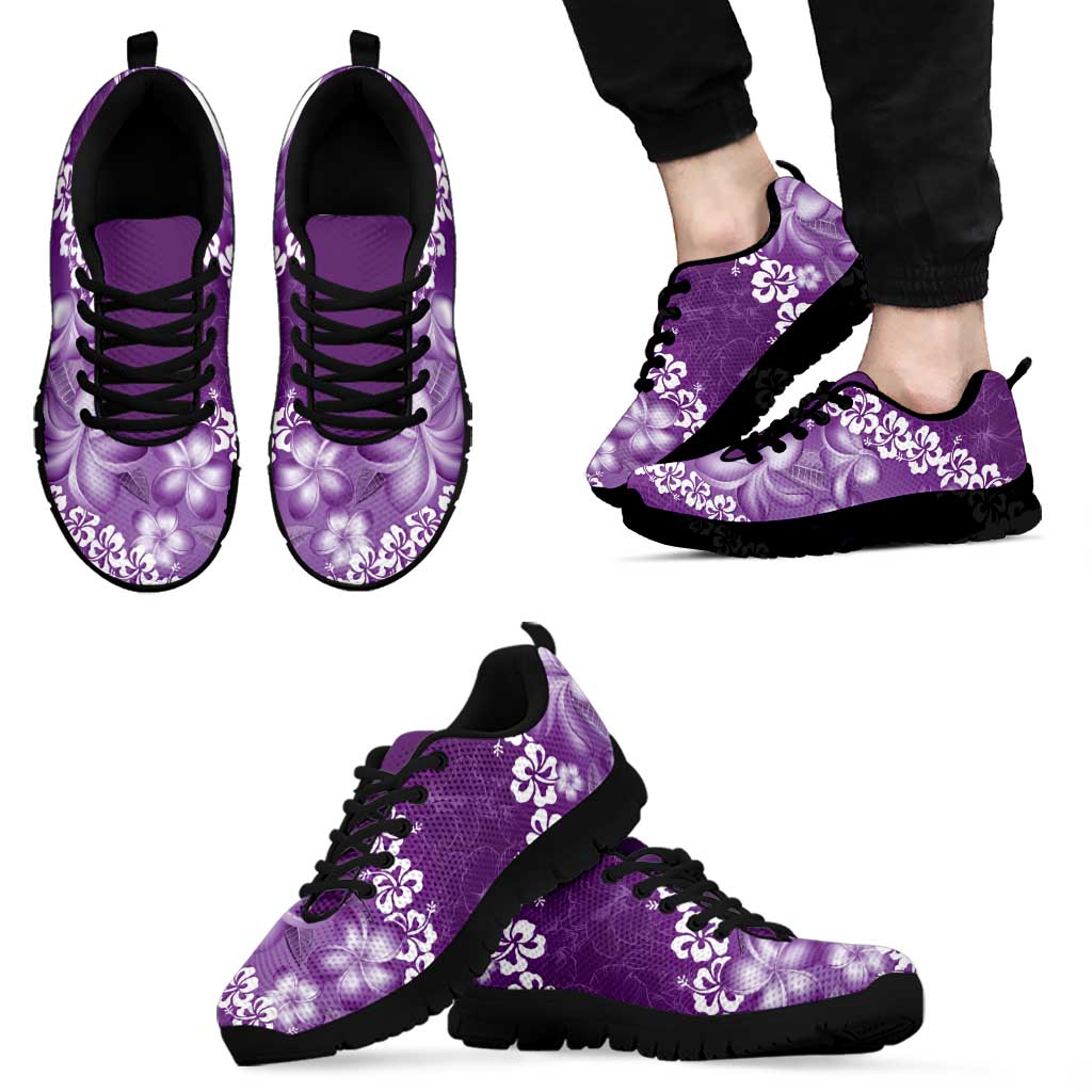 Vintage Purple Polynesia Sneakers Plumeria With Hibiscus Tropical Vibes LT14 - Polynesian Pride