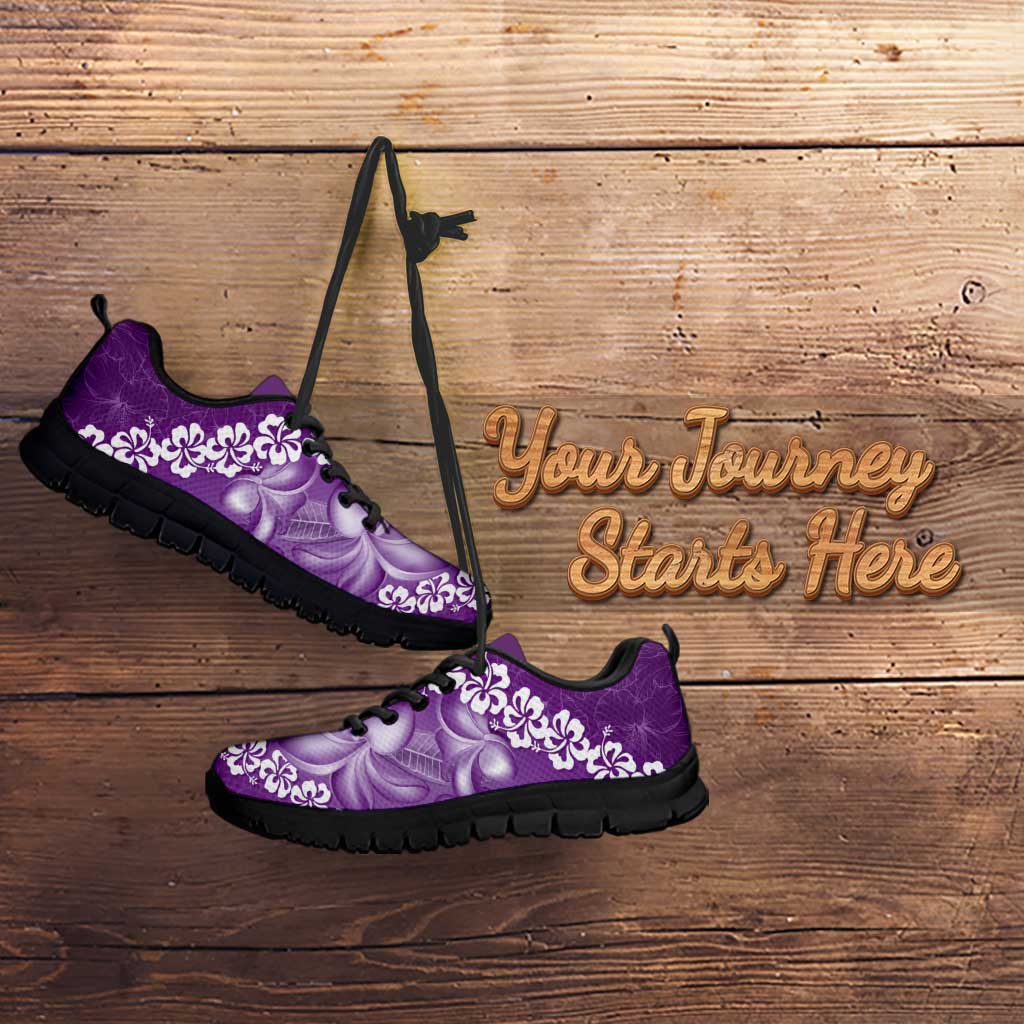 Vintage Purple Polynesia Sneakers Plumeria With Hibiscus Tropical Vibes LT14 - Polynesian Pride