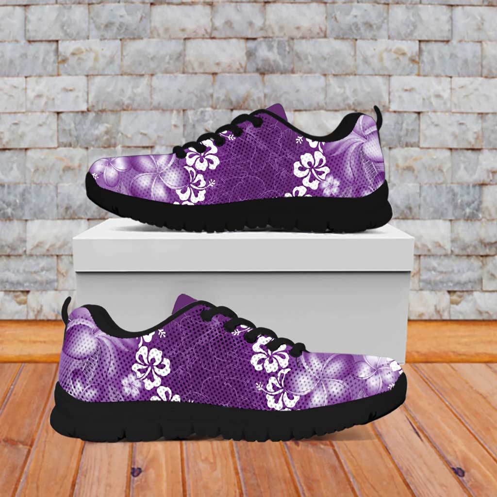 Vintage Purple Polynesia Sneakers Plumeria With Hibiscus Tropical Vibes LT14 - Polynesian Pride