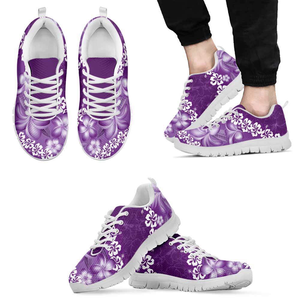 Vintage Purple Polynesia Sneakers Plumeria With Hibiscus Tropical Vibes LT14 - Polynesian Pride