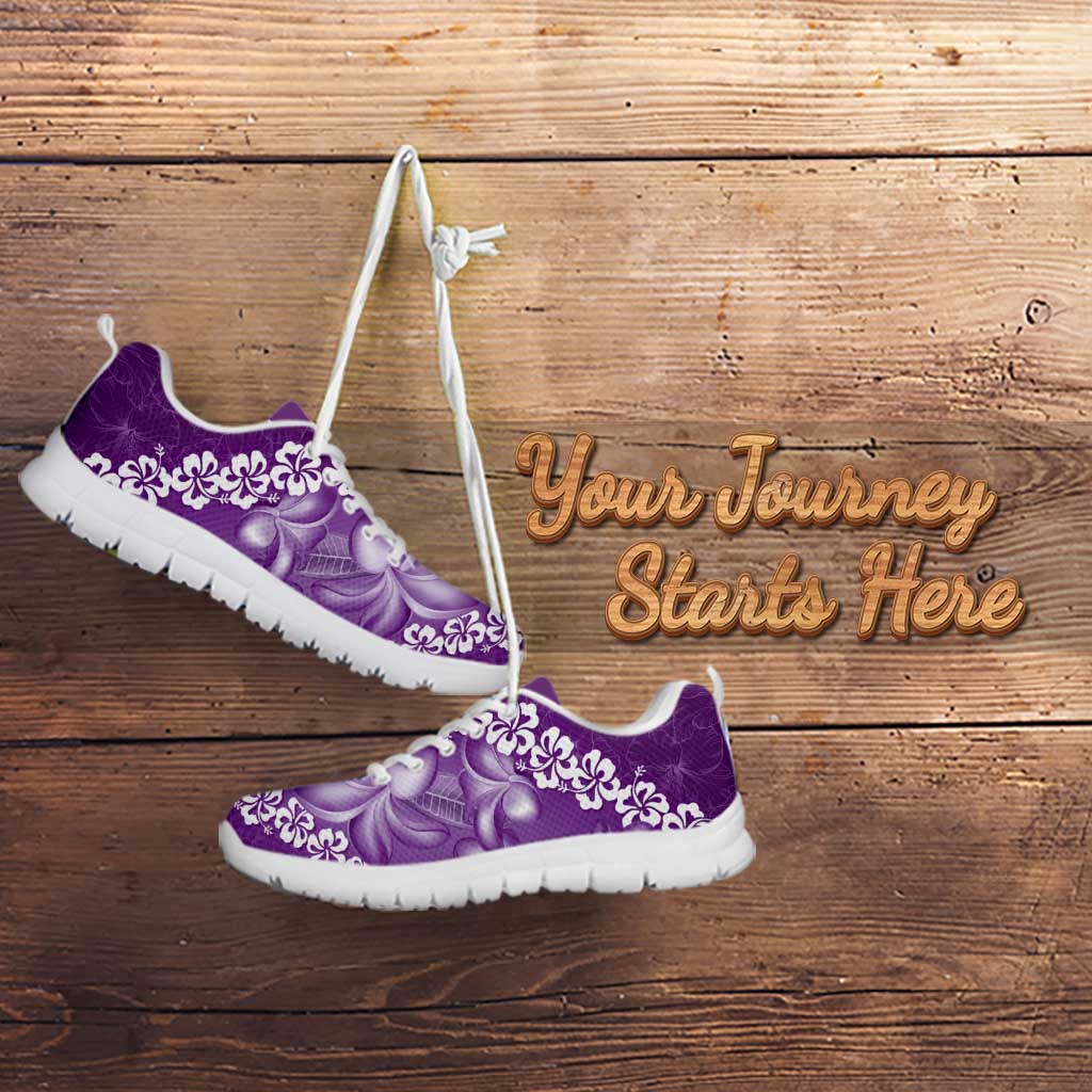 Vintage Purple Polynesia Sneakers Plumeria With Hibiscus Tropical Vibes LT14 - Polynesian Pride