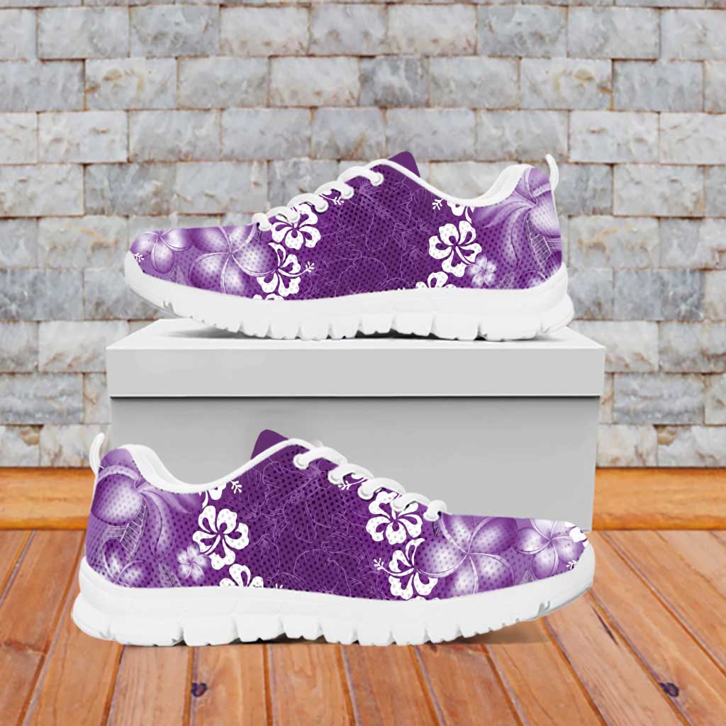 Vintage Purple Polynesia Sneakers Plumeria With Hibiscus Tropical Vibes LT14 - Polynesian Pride
