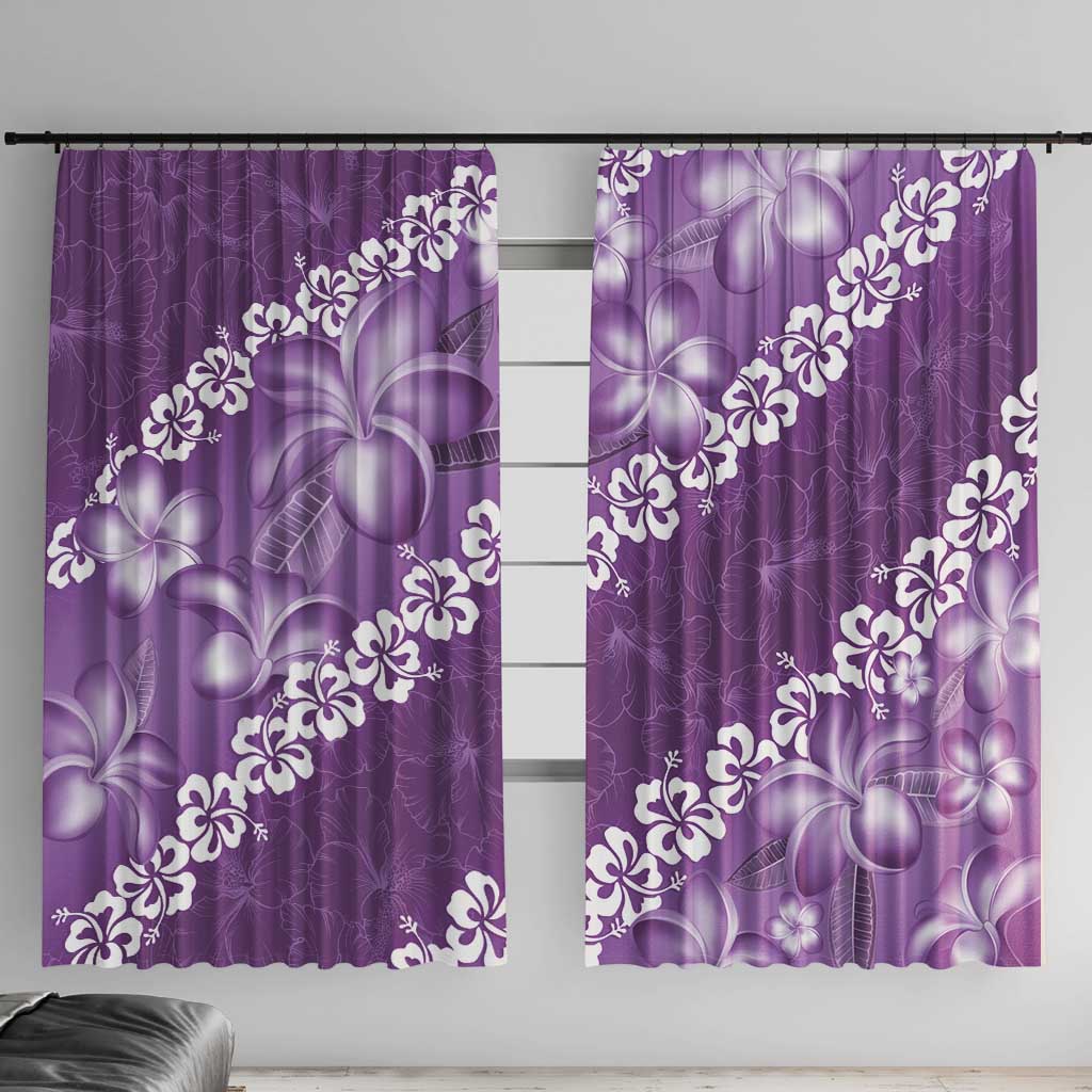 Vintage Purple Polynesia Window Curtain Plumeria With Hibiscus Tropical Vibes LT14 With Hooks Purple - Polynesian Pride