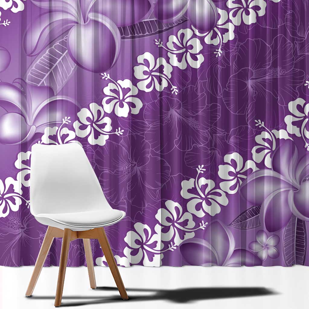 Vintage Purple Polynesia Window Curtain Plumeria With Hibiscus Tropical Vibes LT14 - Polynesian Pride
