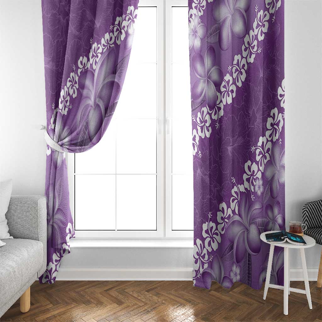Vintage Purple Polynesia Window Curtain Plumeria With Hibiscus Tropical Vibes LT14 - Polynesian Pride