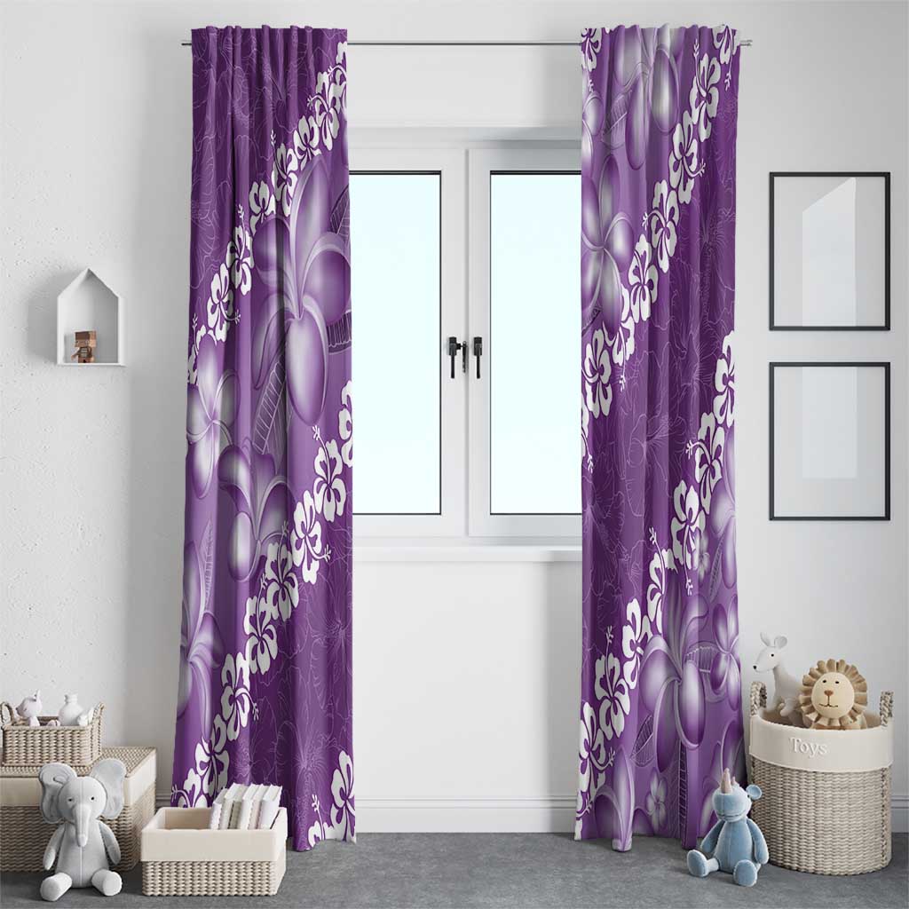 Vintage Purple Polynesia Window Curtain Plumeria With Hibiscus Tropical Vibes LT14 - Polynesian Pride