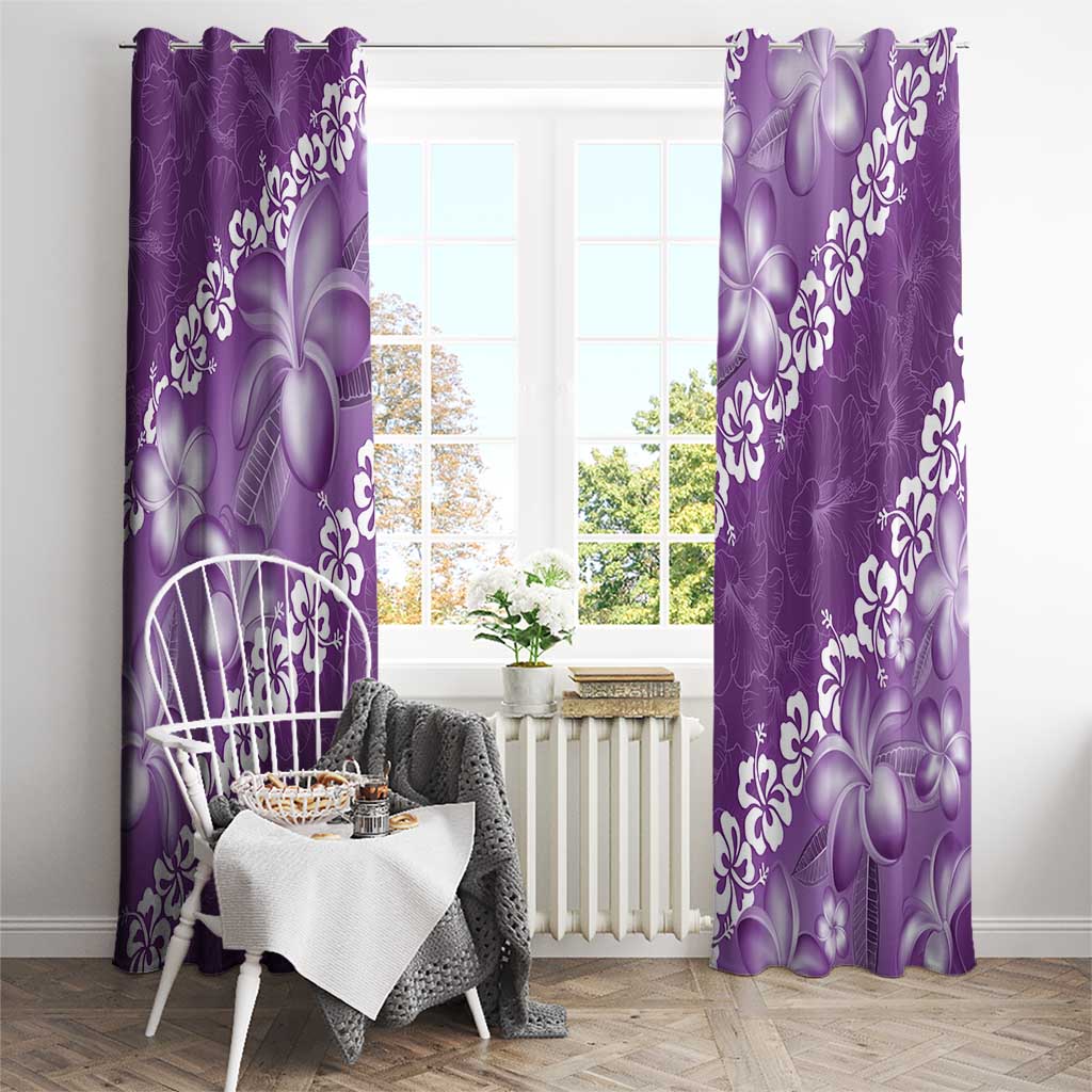 Vintage Purple Polynesia Window Curtain Plumeria With Hibiscus Tropical Vibes LT14 - Polynesian Pride
