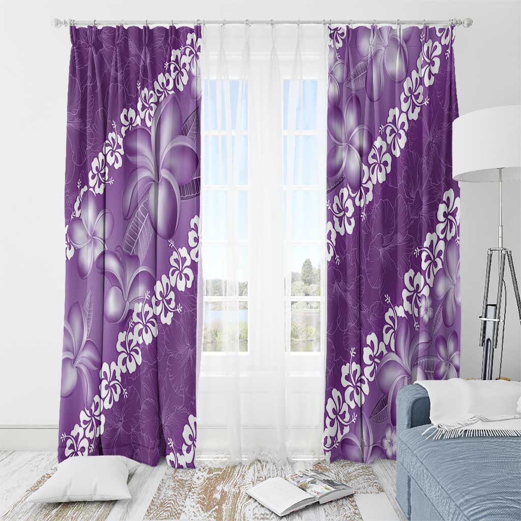 Vintage Purple Polynesia Window Curtain Plumeria With Hibiscus Tropical Vibes LT14 - Polynesian Pride