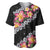 Black Polynesia Baseball Jersey Plumeria With Hibiscus Pattern Tropical Vibes