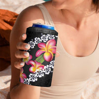 Black Polynesia 4 in 1 Can Cooler Tumbler Plumeria With Hibiscus Pattern Tropical Vibes LT14 - Polynesian Pride