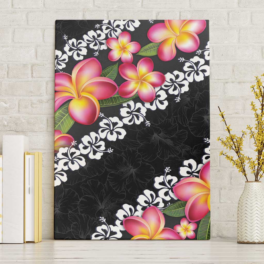 Black Polynesia Canvas Wall Art Plumeria With Hibiscus Pattern Tropical Vibes LT14 Without Frame Black - Polynesian Pride