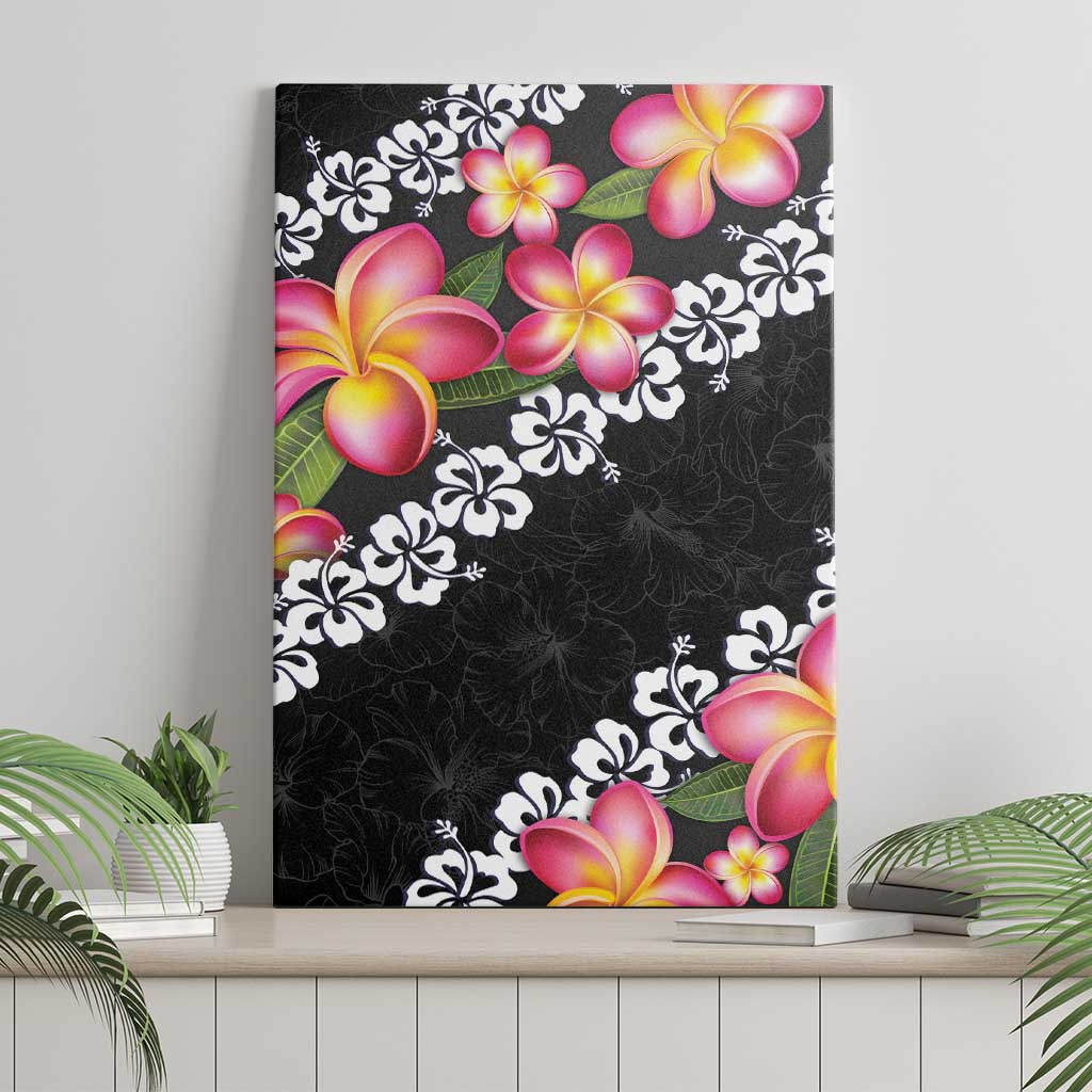 Black Polynesia Canvas Wall Art Plumeria With Hibiscus Pattern Tropical Vibes LT14 - Polynesian Pride