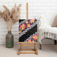 Black Polynesia Canvas Wall Art Plumeria With Hibiscus Pattern Tropical Vibes LT14 - Polynesian Pride