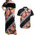 Black Polynesia Couples Matching Off Shoulder Maxi Dress and Hawaiian Shirt Plumeria With Hibiscus Pattern Tropical Vibes