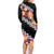 Black Polynesia Family Matching Long Sleeve Bodycon Dress and Hawaiian Shirt Plumeria With Hibiscus Pattern Tropical Vibes