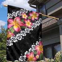 Black Polynesia Garden Flag Plumeria With Hibiscus Pattern Tropical Vibes LT14 - Polynesian Pride