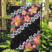 Black Polynesia Garden Flag Plumeria With Hibiscus Pattern Tropical Vibes LT14 Garden Flag Black - Polynesian Pride