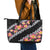 Black Polynesia Leather Tote Bag Plumeria With Hibiscus Pattern Tropical Vibes