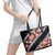 Black Polynesia Leather Tote Bag Plumeria With Hibiscus Pattern Tropical Vibes