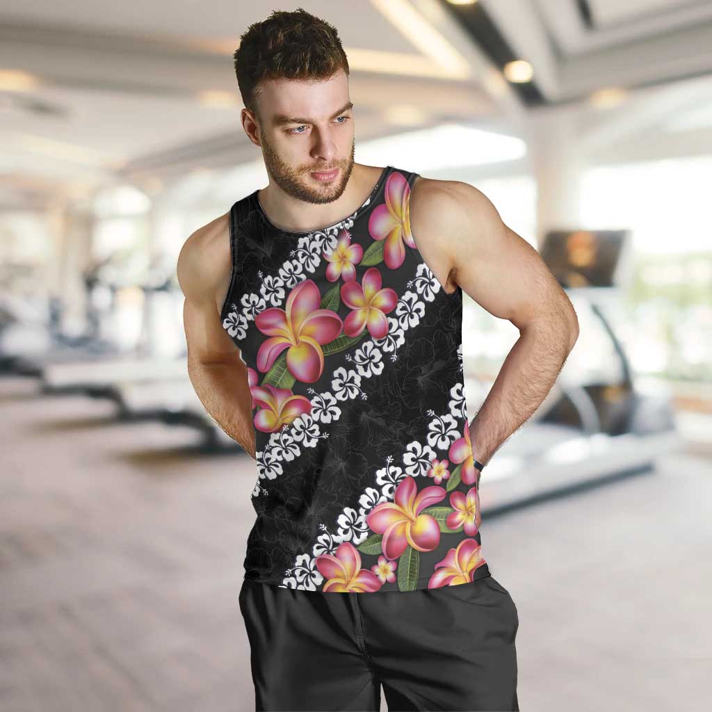 Black Polynesia Men Tank Top Plumeria With Hibiscus Pattern Tropical Vibes LT14 Black - Polynesian Pride