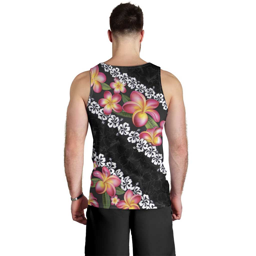 Black Polynesia Men Tank Top Plumeria With Hibiscus Pattern Tropical Vibes LT14 - Polynesian Pride
