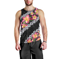 Black Polynesia Men Tank Top Plumeria With Hibiscus Pattern Tropical Vibes LT14 - Polynesian Pride