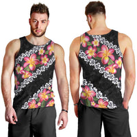 Black Polynesia Men Tank Top Plumeria With Hibiscus Pattern Tropical Vibes LT14 - Polynesian Pride