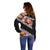 Black Polynesia Off Shoulder Sweater Plumeria With Hibiscus Pattern Tropical Vibes