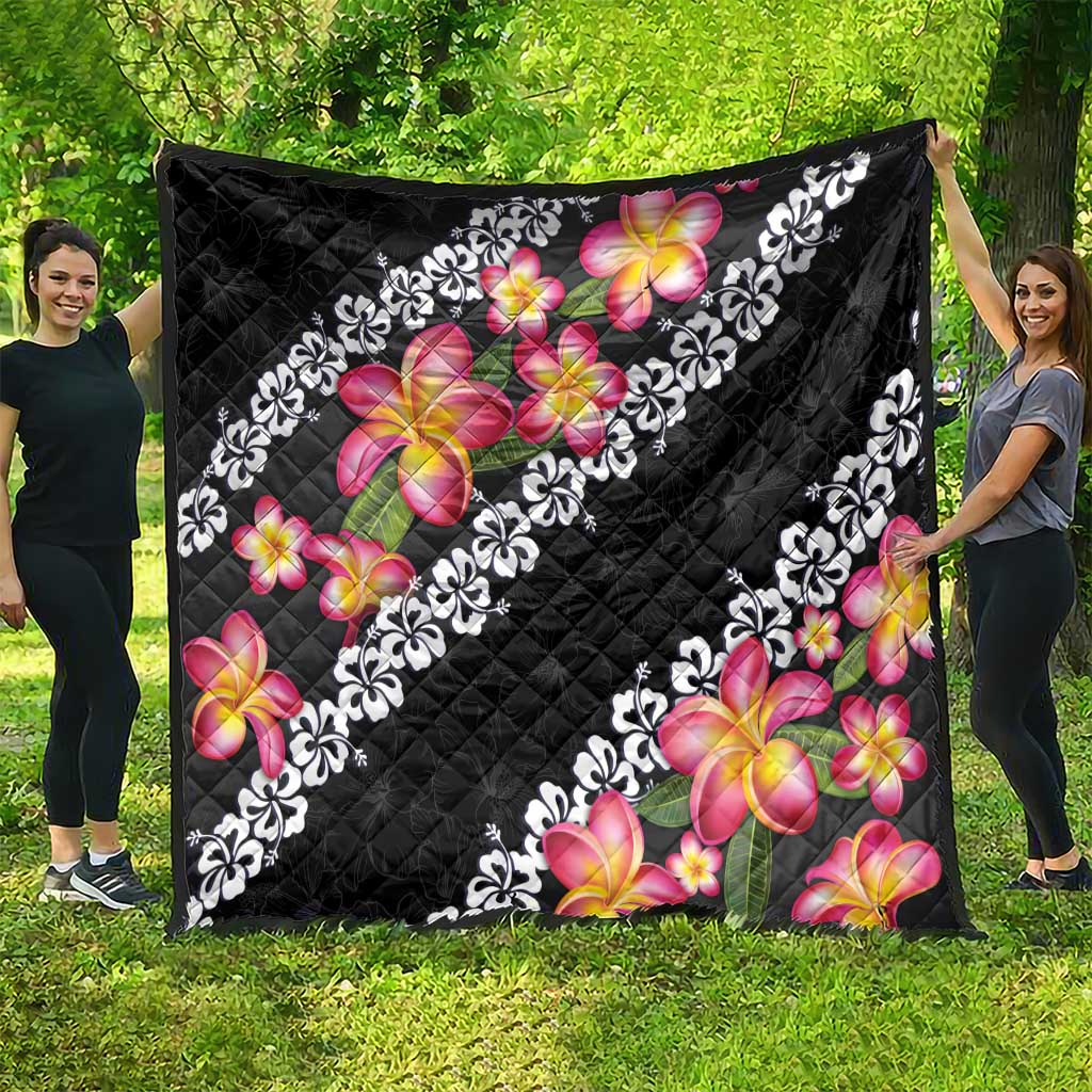 Black Polynesia Quilt Plumeria With Hibiscus Pattern Tropical Vibes LT14 - Polynesian Pride