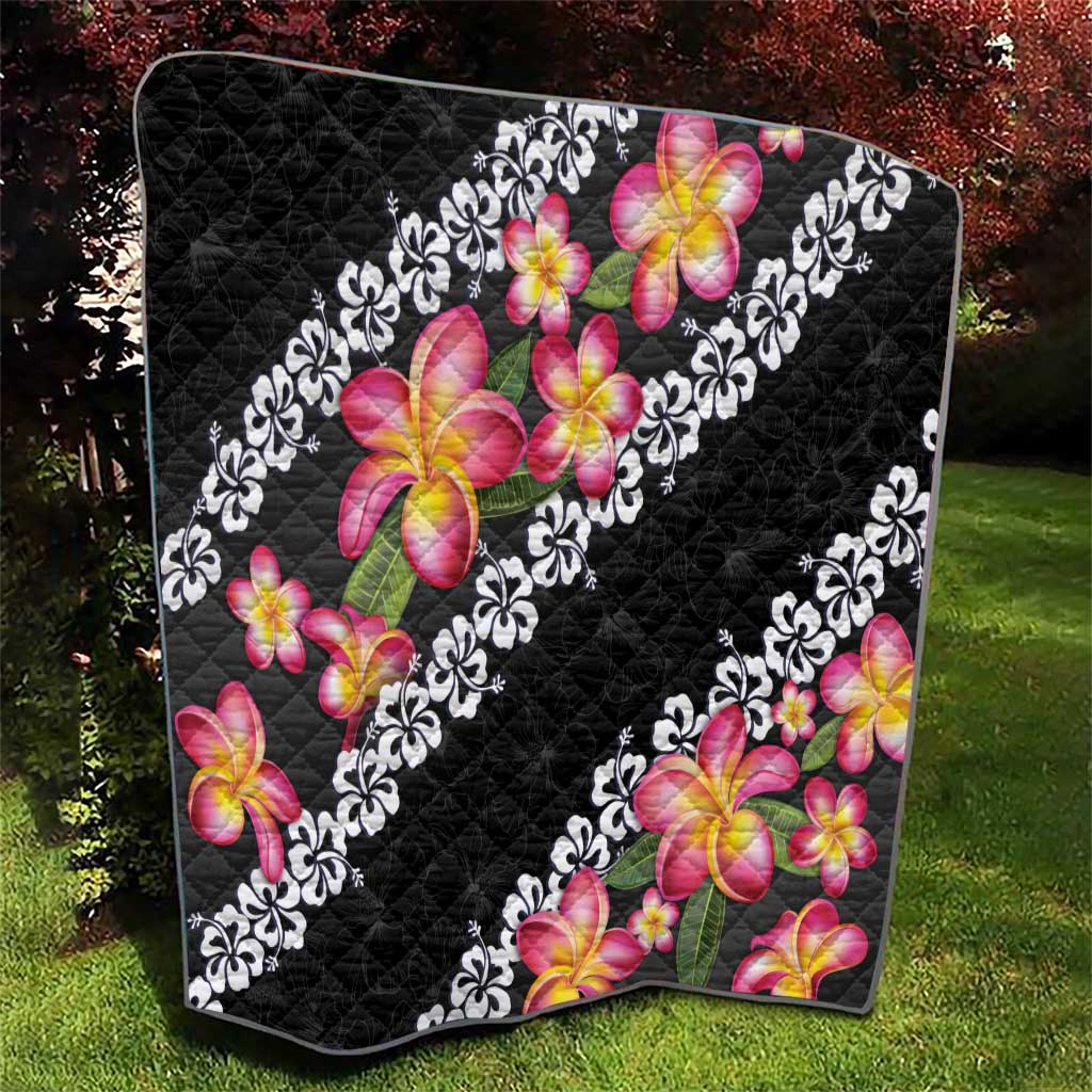 Black Polynesia Quilt Plumeria With Hibiscus Pattern Tropical Vibes LT14 - Polynesian Pride