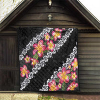 Black Polynesia Quilt Plumeria With Hibiscus Pattern Tropical Vibes LT14 - Polynesian Pride