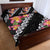 Black Polynesia Quilt Bed Set Plumeria With Hibiscus Pattern Tropical Vibes