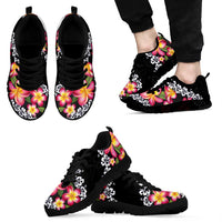 Black Polynesia Sneakers Plumeria With Hibiscus Pattern Tropical Vibes LT14 - Polynesian Pride