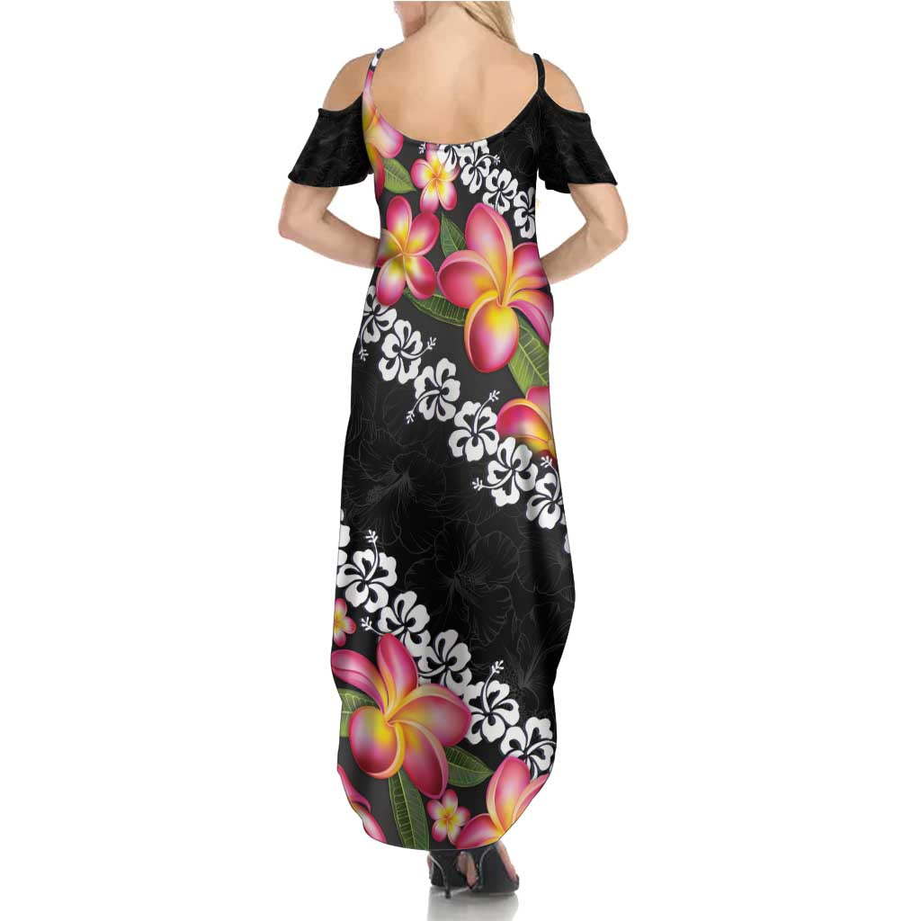 Black Polynesia Summer Maxi Dress Plumeria With Hibiscus Pattern Tropical Vibes LT14 - Polynesian Pride