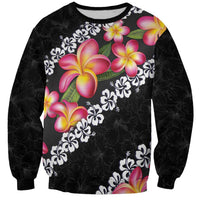 Black Polynesia Sweatshirt Plumeria With Hibiscus Pattern Tropical Vibes LT14 Unisex Black - Polynesian Pride