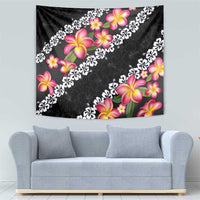 Black Polynesia Tapestry Plumeria With Hibiscus Pattern Tropical Vibes LT14 - Polynesian Pride