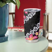 Black Polynesia Tumbler Cup Plumeria With Hibiscus Pattern Tropical Vibes LT14 - Polynesian Pride