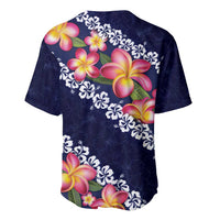 Blue Polynesia Baseball Jersey Plumeria With Hibiscus Pattern Tropical Vibes LT14 - Polynesian Pride