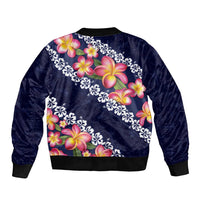 Blue Polynesia Bomber Jacket Plumeria With Hibiscus Pattern Tropical Vibes LT14 - Polynesian Pride