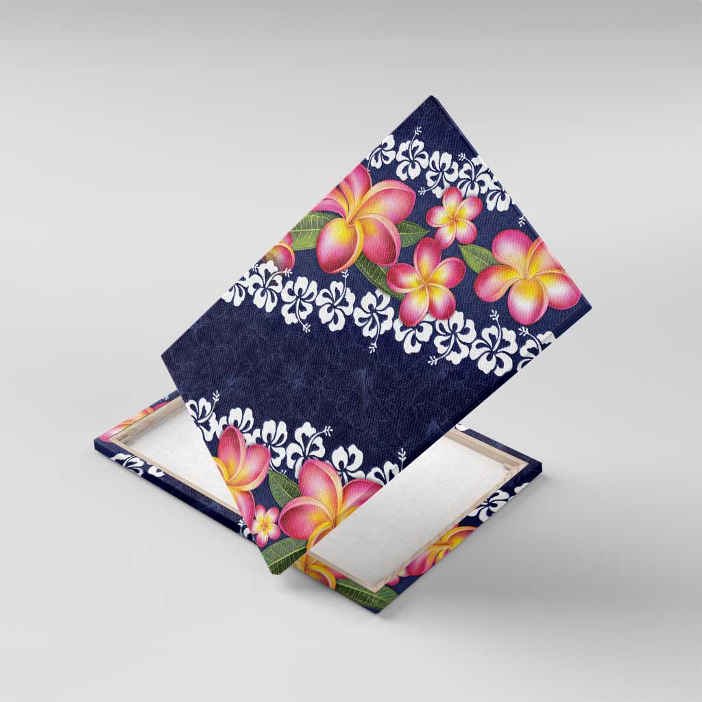 Blue Polynesia Canvas Wall Art Plumeria With Hibiscus Pattern Tropical Vibes LT14 With Frame Blue - Polynesian Pride
